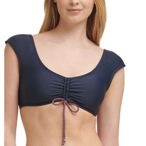 Tommy Hilfiger Sky Captain Ruched Cap Sleeve Bikini Swim Top Size Large